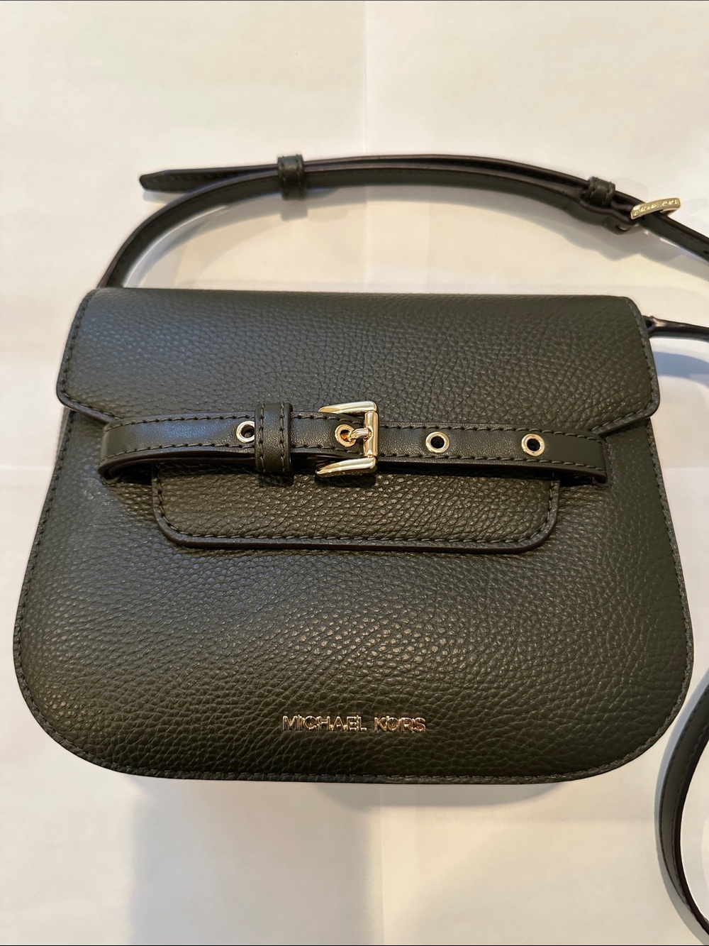 Michael Kors Green Pebbled Leather Belt-Accent Crossbody